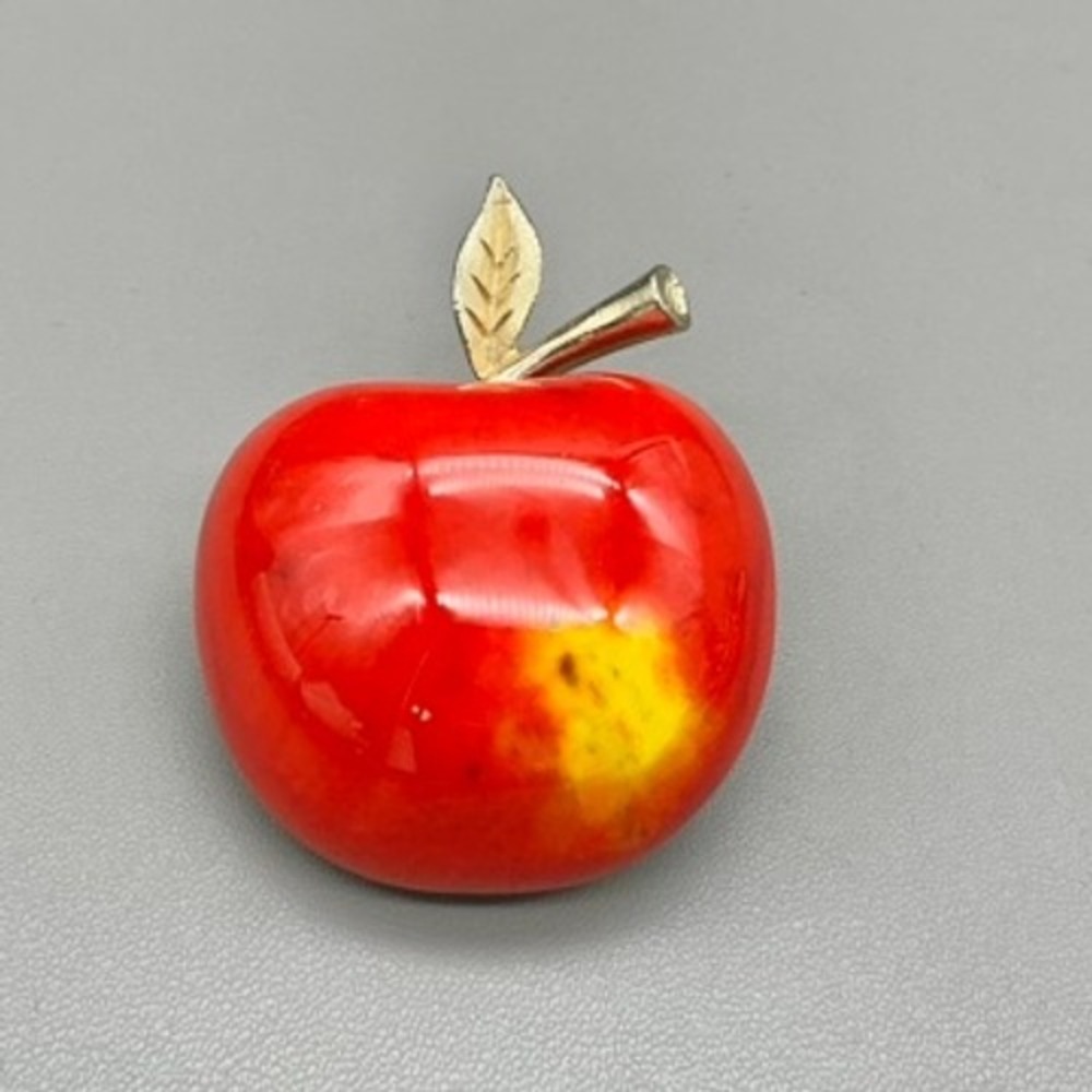 Apple Brooch Women Red Gold Tone Stem Leaf Fruit Jewelry Fashion Accessory 1.5"